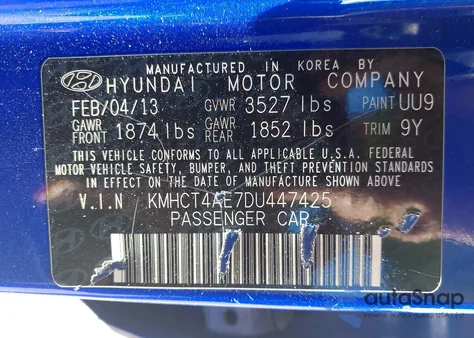 2013 Hyundai Accent Gls from USA, damaged, VIN KMHCT4AE7DU447425